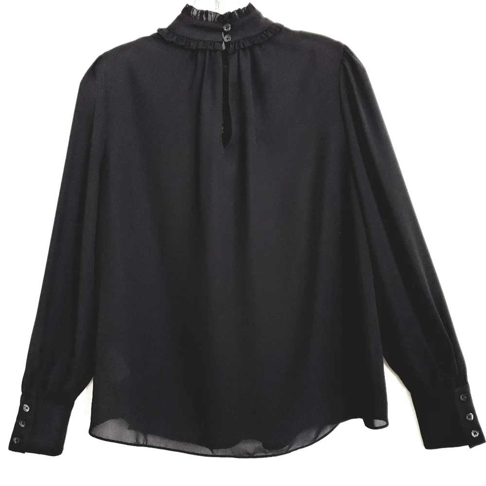 Nwot Kate Spade Black Longsleeve Highneck Ruffled Blouse